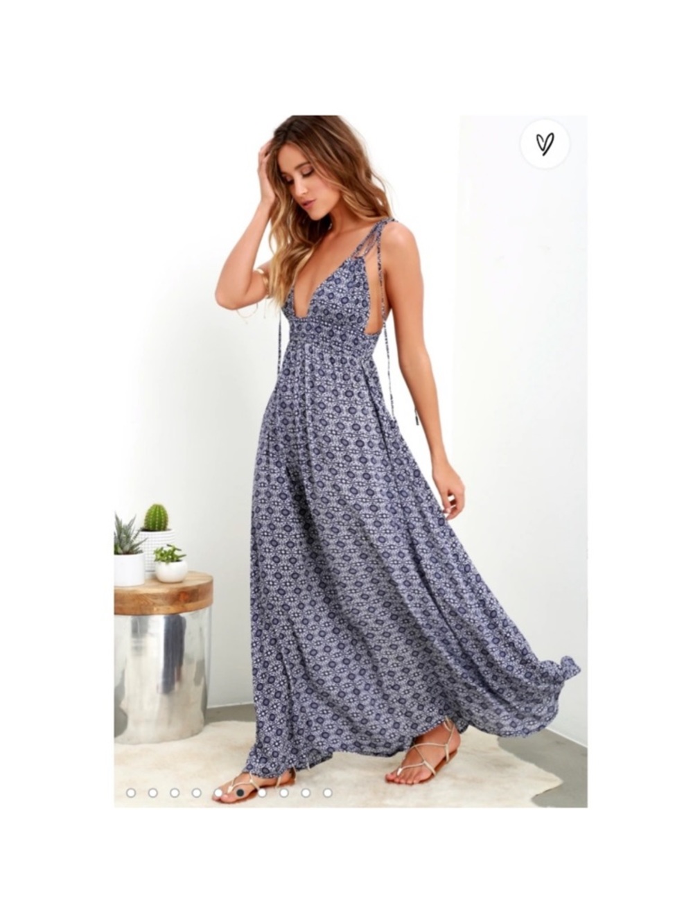 Lulu's Navy and White Printed Maxi Dress